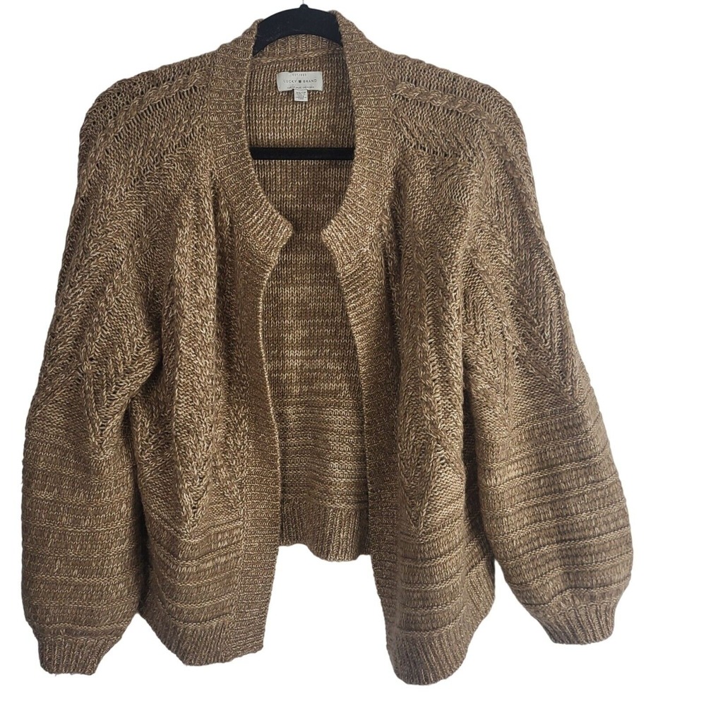 Lucky Brand Open Front Sweater XS Womens Long Sleeve Brown Chunky Knit Top